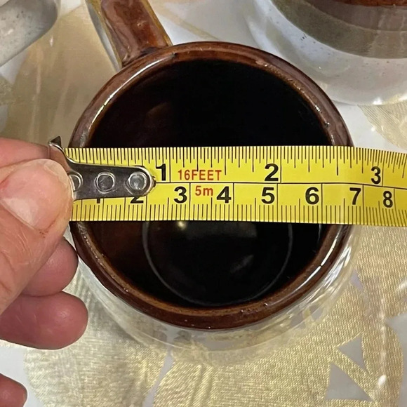 VINTAGE Set Of 5  Old Clay Pottery Mugs/ Cups Glazed Beige Brown Handmade Taiwan - Picture 6 of 7